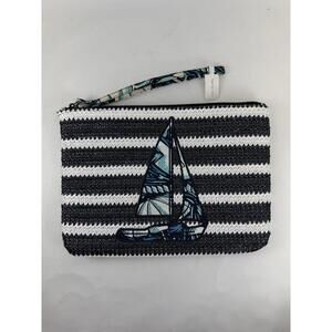 Vera Bradley Wristlet Straw Woven Nautical Sailboat Coastal Chic 10" Navy Blue